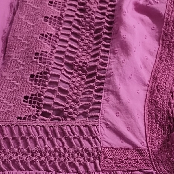 Free People Raspberry Boho Cotton Crochet Ruffled Dobby embroidered Blouse Top - Picture 3 of 13